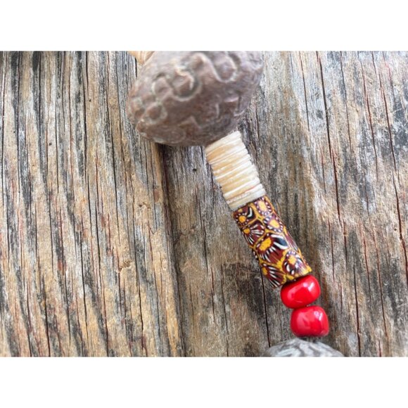 Vintage African Trade Bead Necklace HUGE Clay Beads millefiori Glass Sterling Cl - Picture 6 of 16